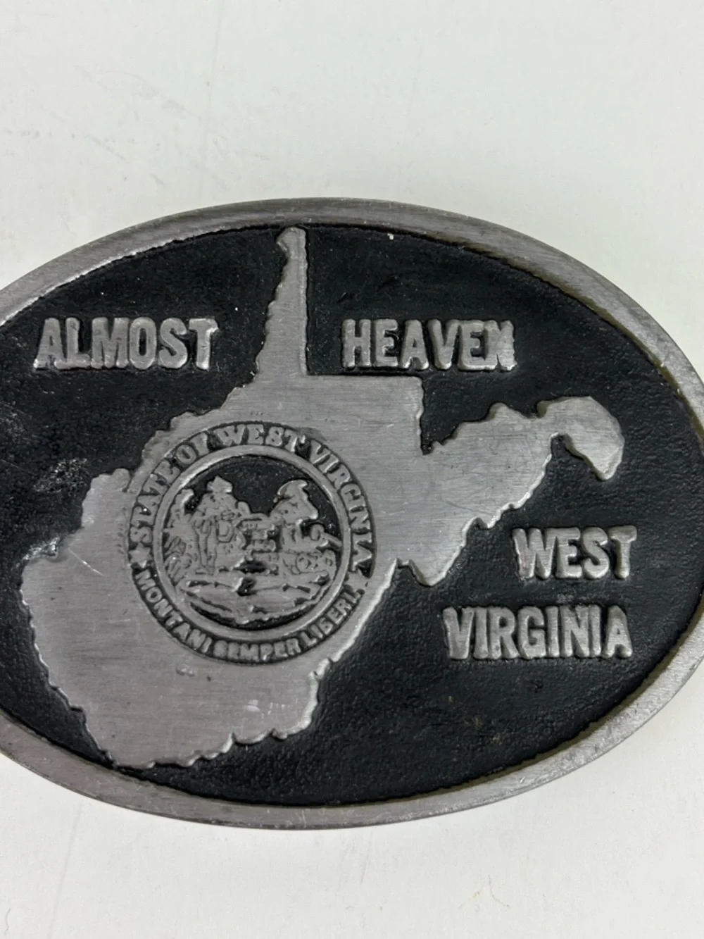 West Virginia 'Almost Heaven' Oval Belt Buckle-Brushed Silver-State/Collectible